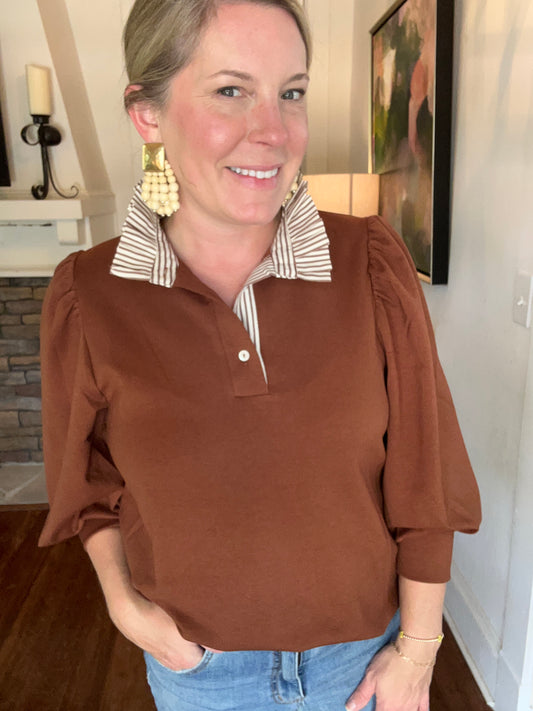 Popover top with ruffle neck