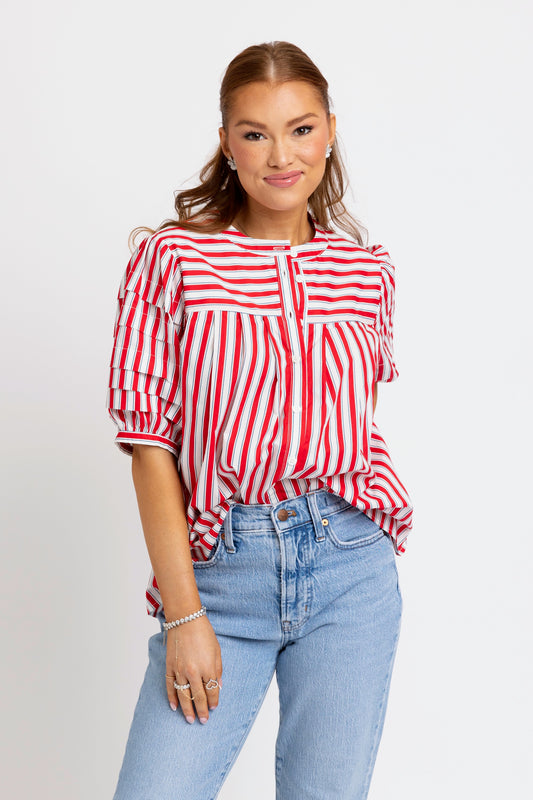 America Stripe Pleat Sleeve Top