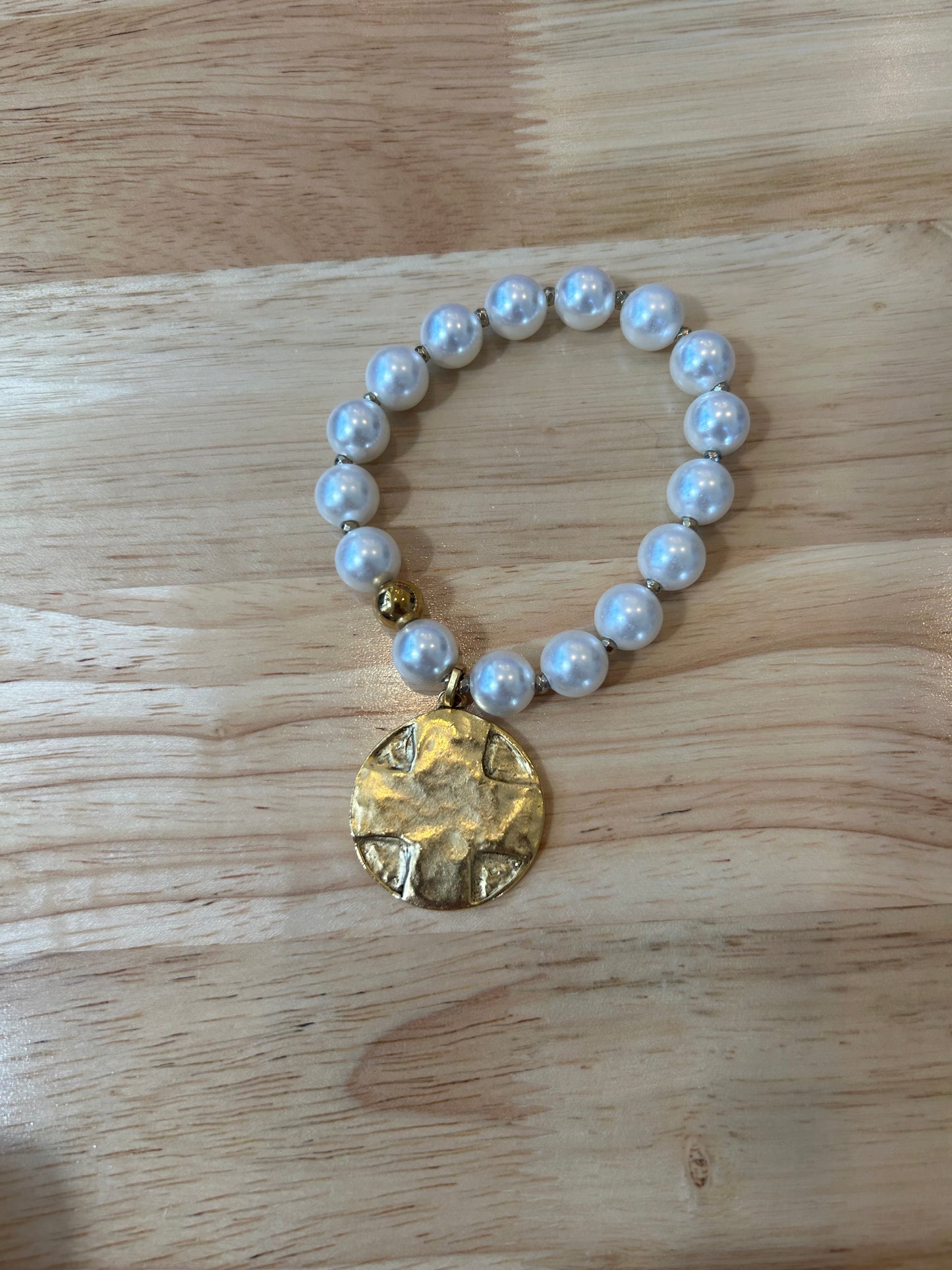 Beaded Bracelet with Cross Hammered Pendant