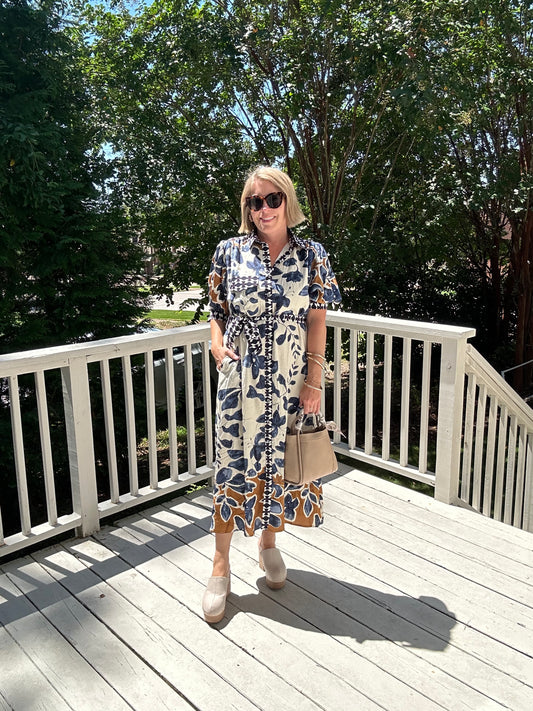 Botanical midi shirt dress