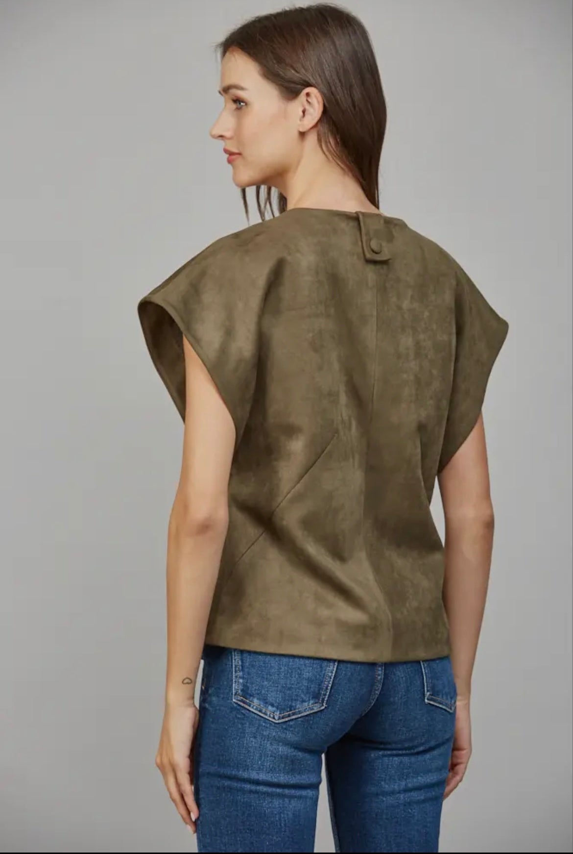 Pearl Button Faux Suede Vest