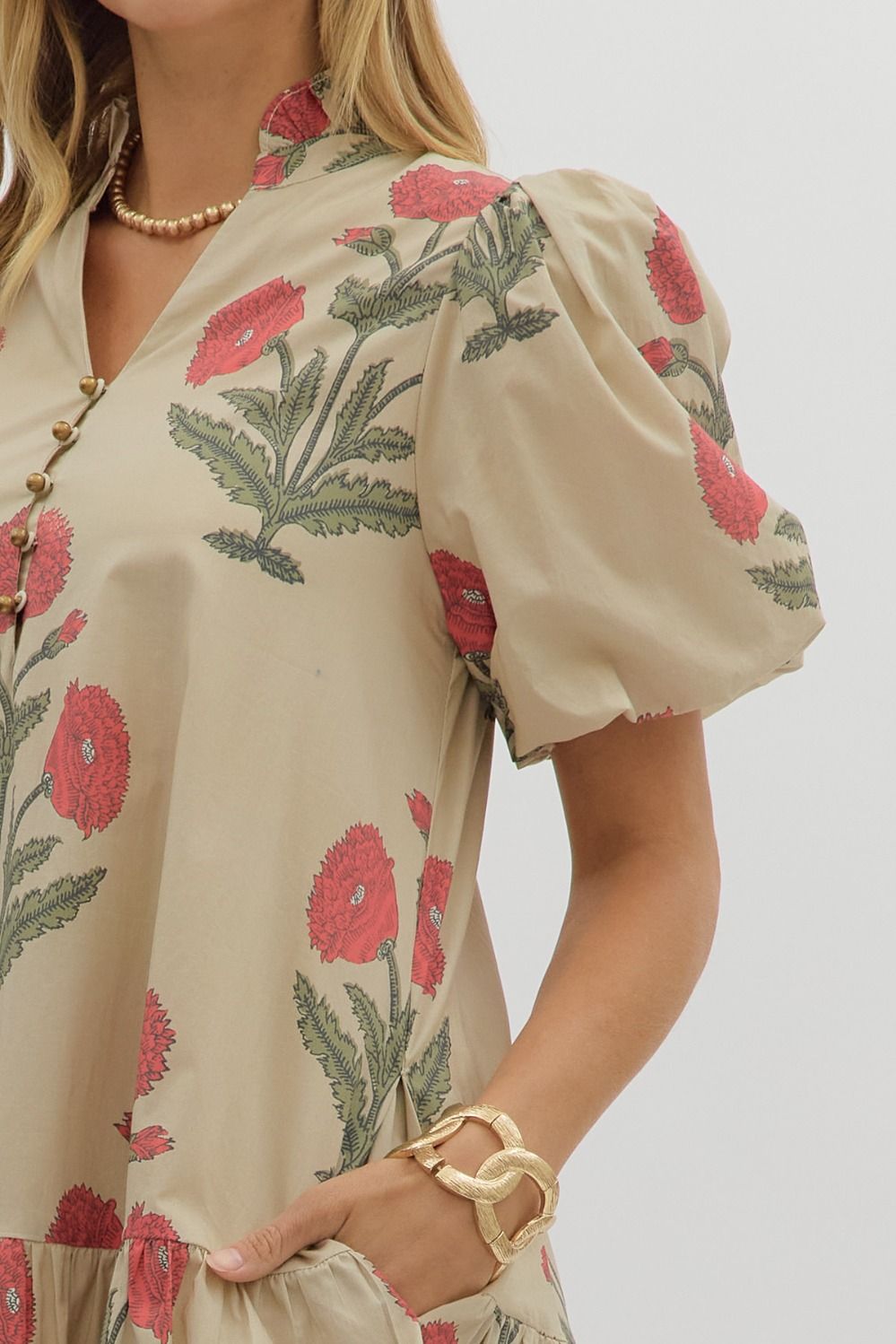 Floral short bubble sleeve dress
