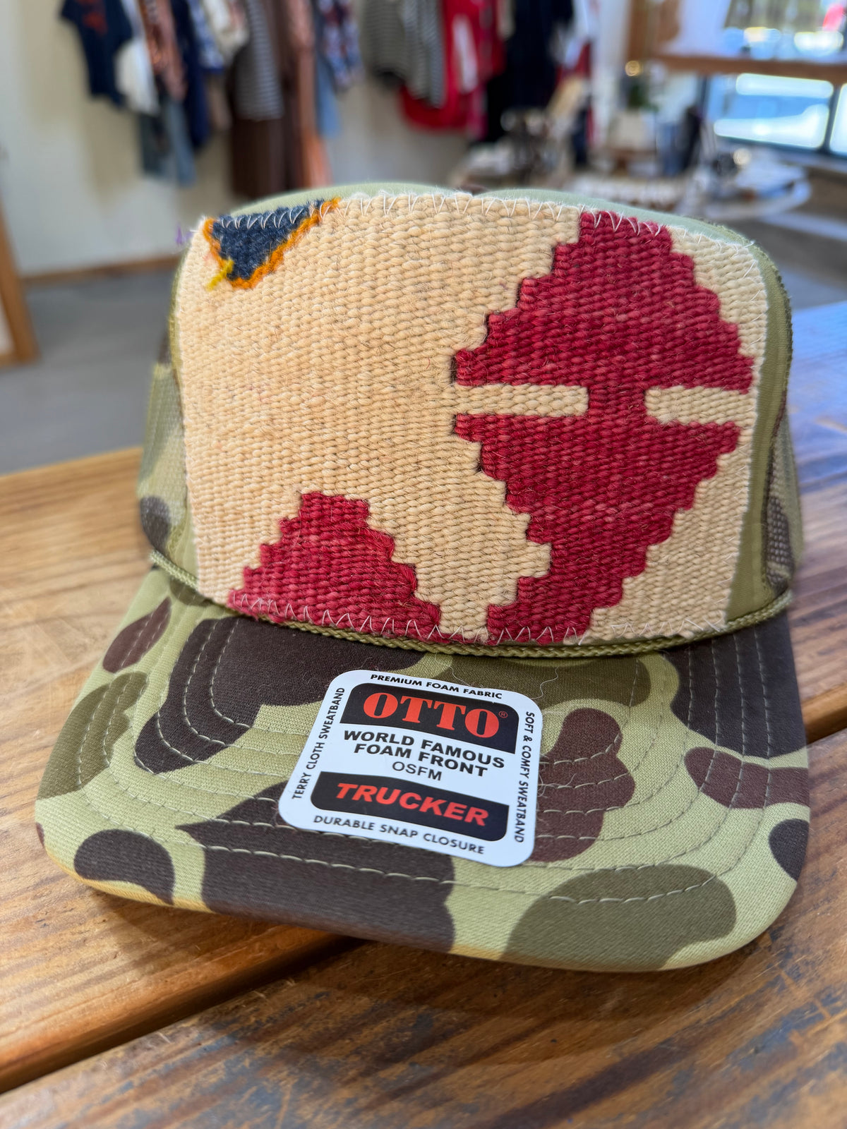 Kilim patch trucker hat
