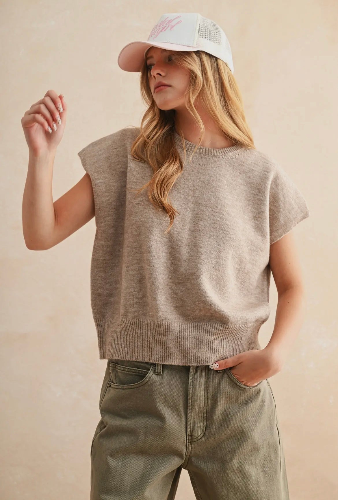 Loose Fit Short Sleeve
Sweater Top