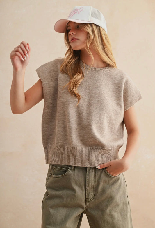 Loose Fit Short Sleeve
Sweater Top