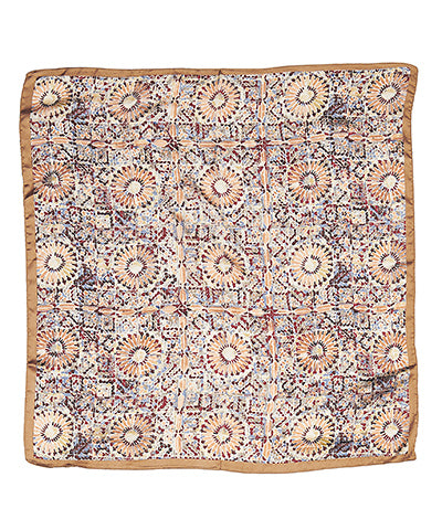 Abstract Floral Print Silky Scarf in Beige