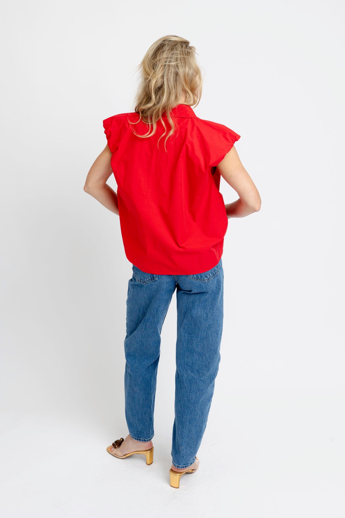 Solid poplin bubble sleeve button top (Three Colors!)