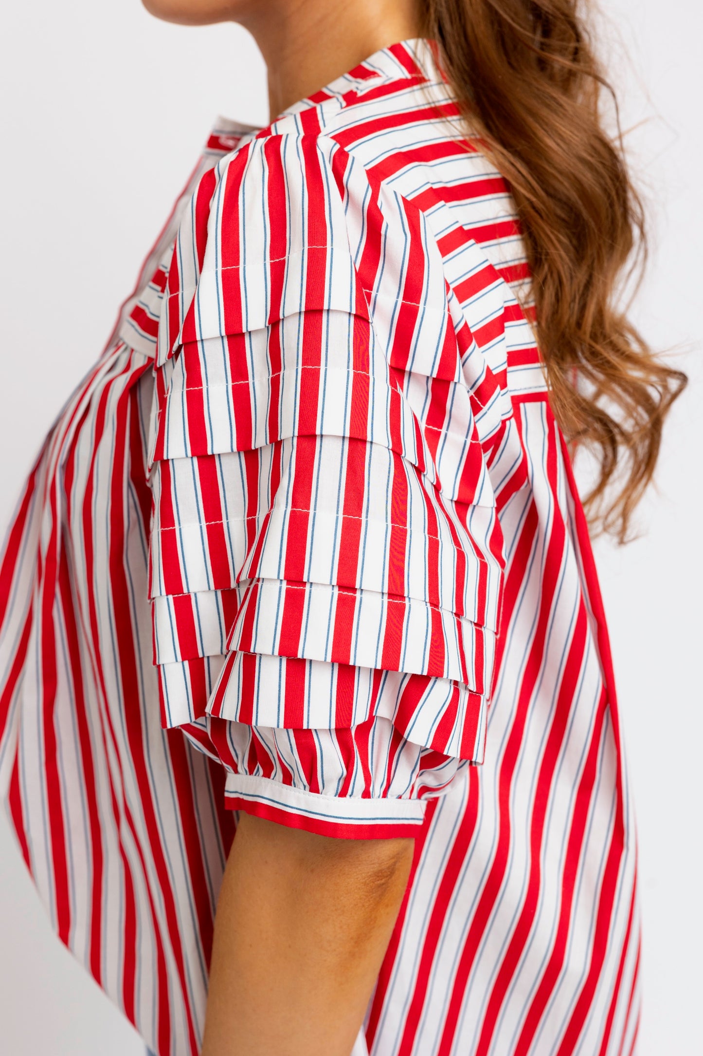 America Stripe Pleat Sleeve Top