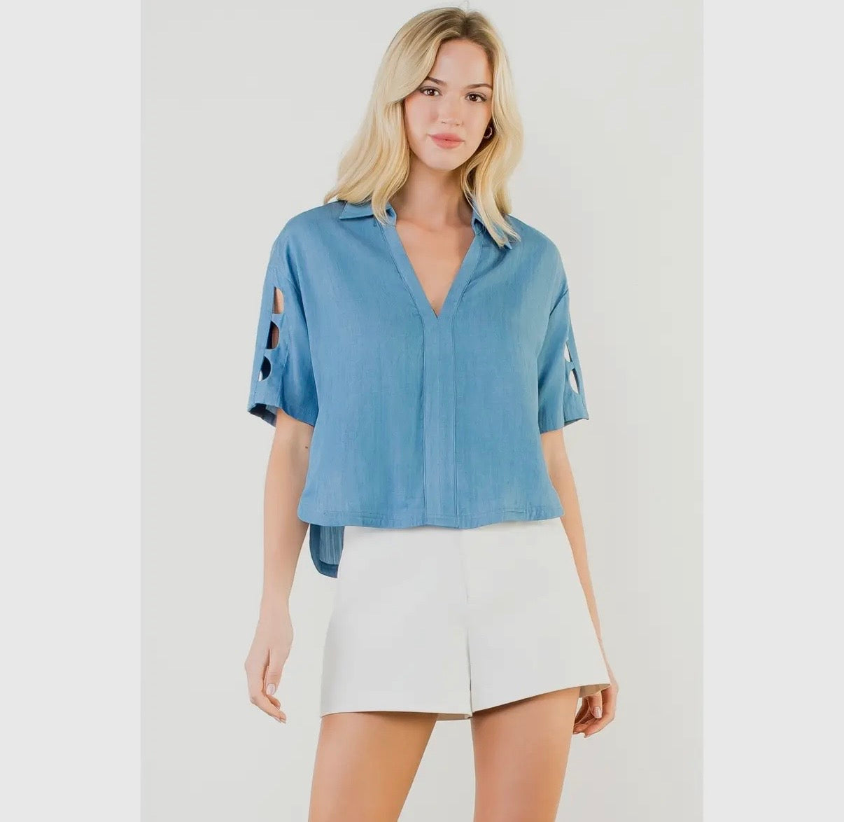 Short Sleeve Cutout Denim Top