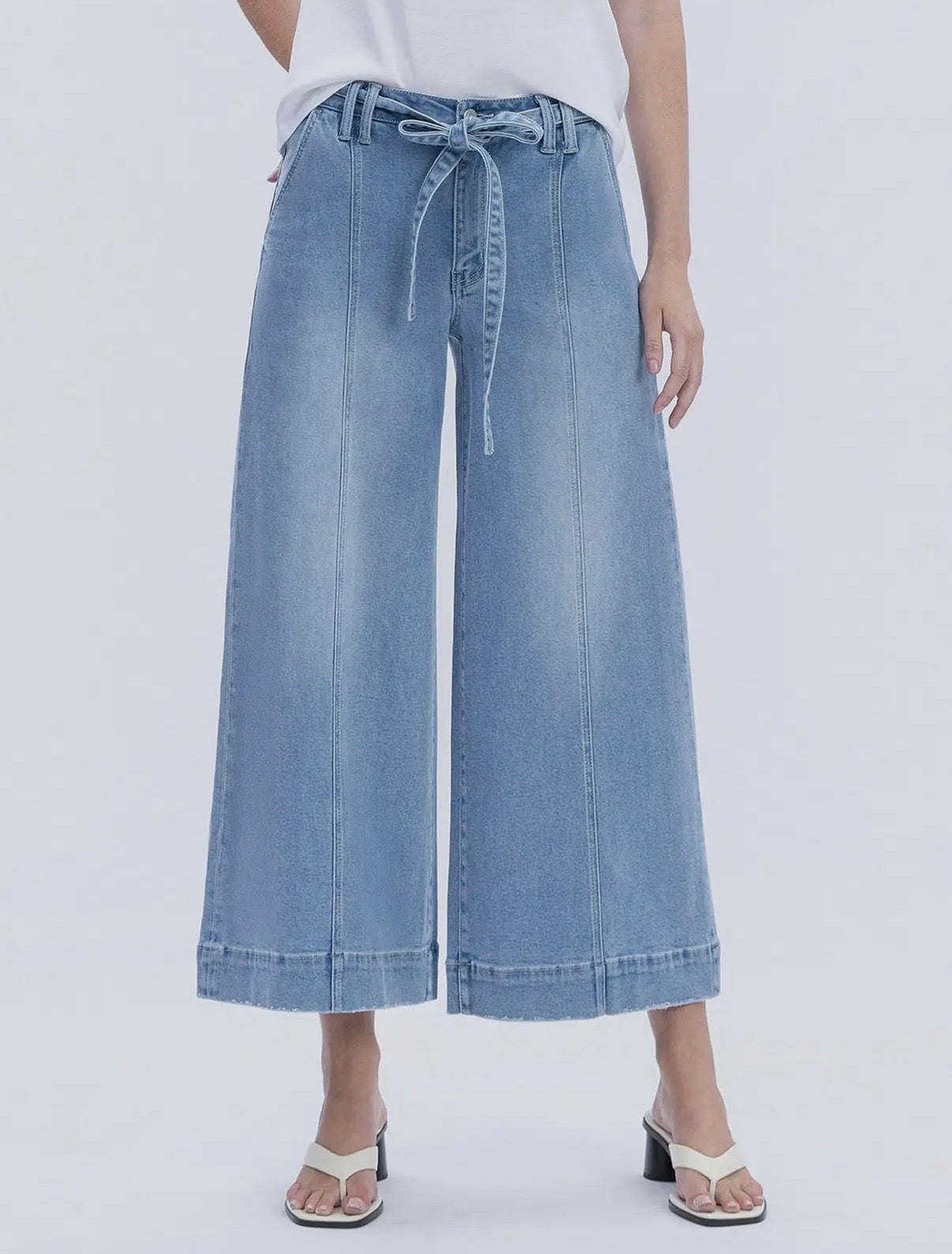 High Rise Tie Waist Crop Palazzo
Jeans