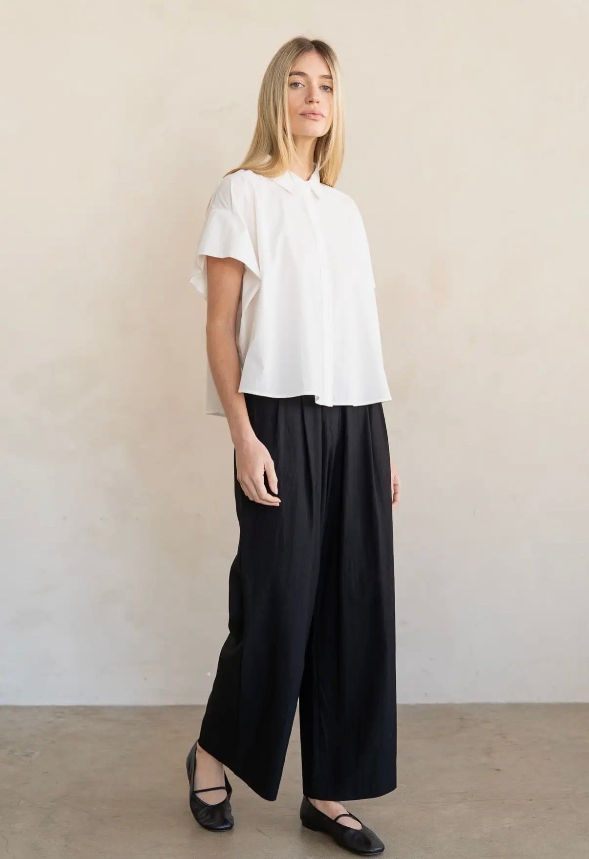 Boxy Short Sleeve Button-Up Shirt