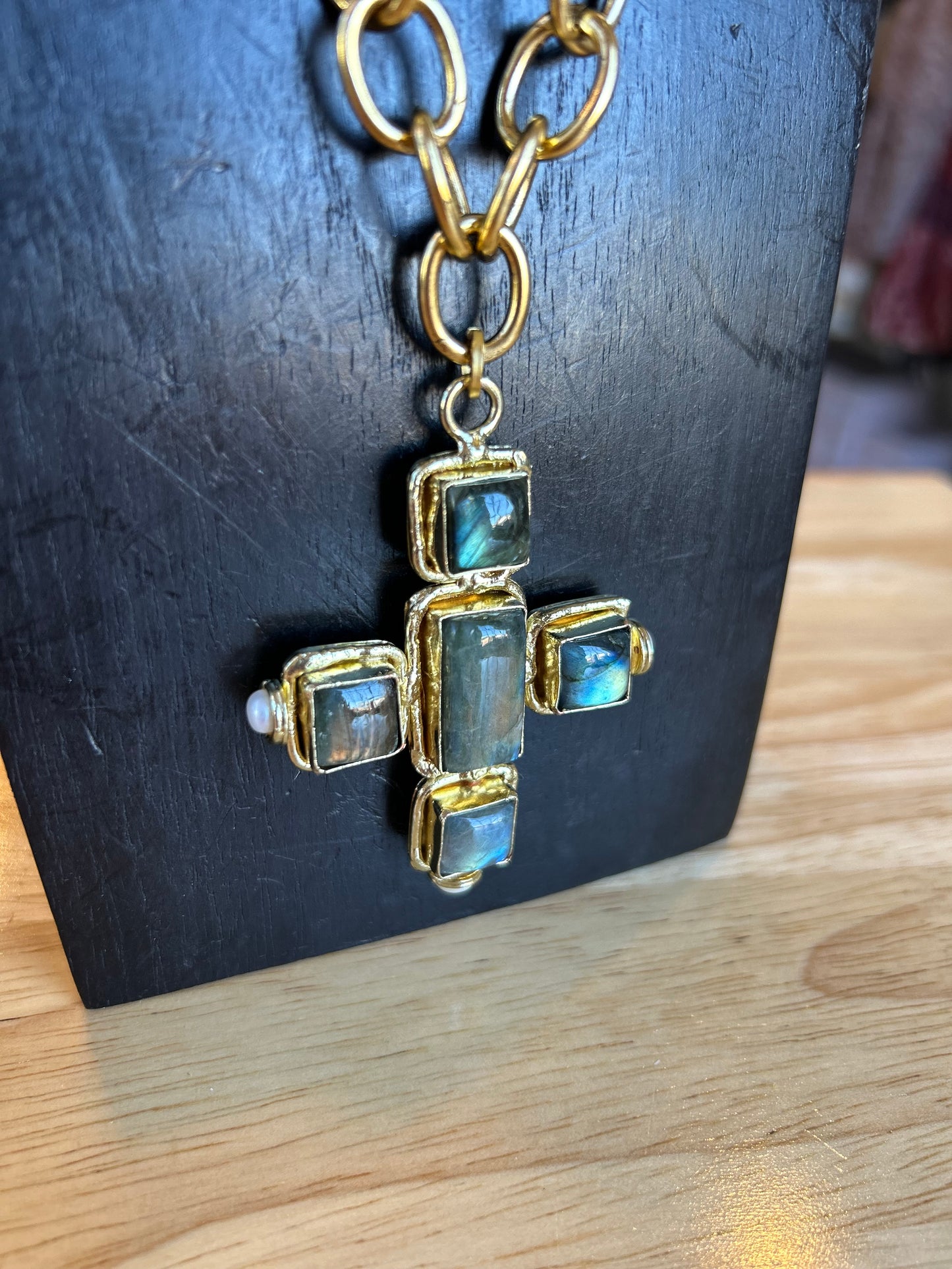 Gemstone cross pendant necklace