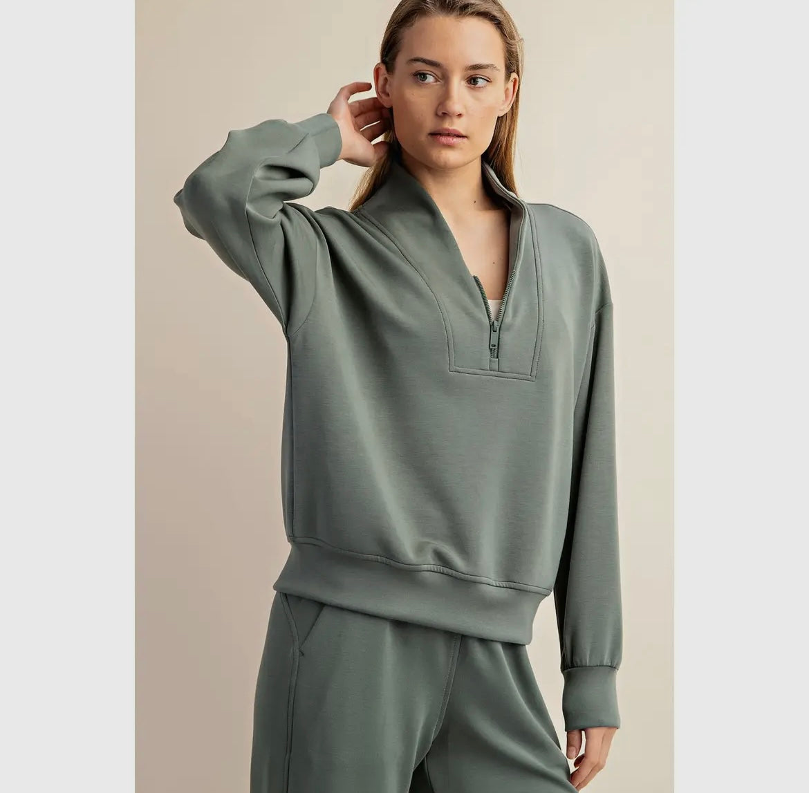 Modal Scuba Luxe Half Zip Jacket and Straight Pant Set - Plus