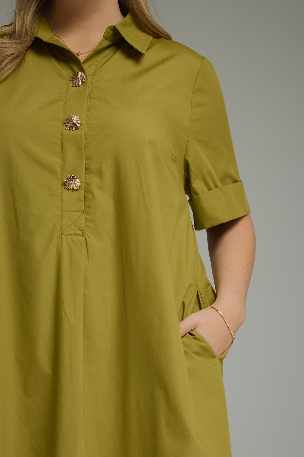 Short sleeve maxi dress with gold buttons - Plus (two colors!)