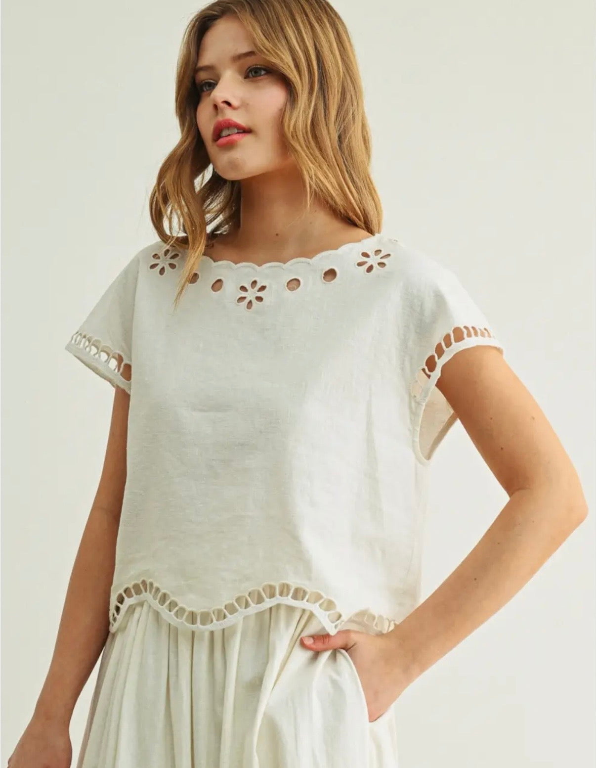 Floral Embroidered Boat Neck Top