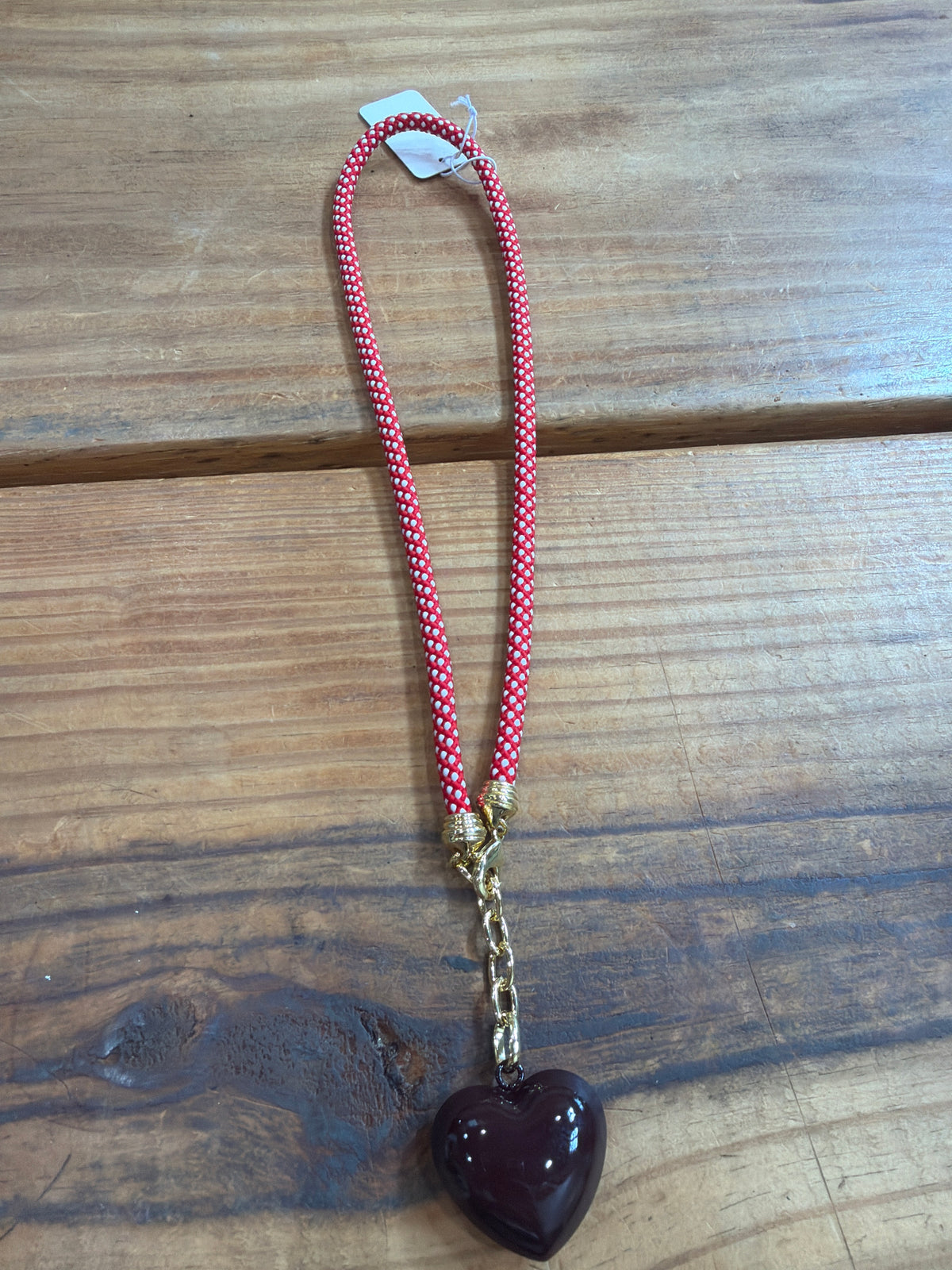 Nancy Rope Necklace with Heart Charm - Red