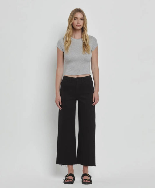High Rise Crop Wide Leg - Black