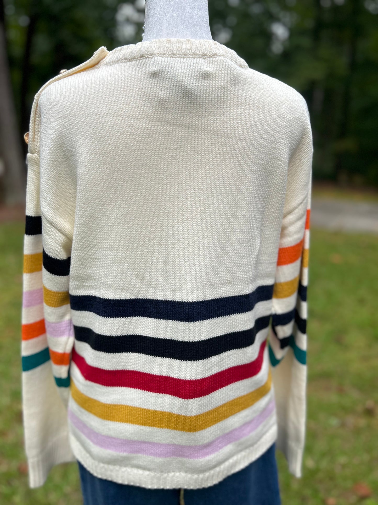 Multi stripe sweater with gold buttons