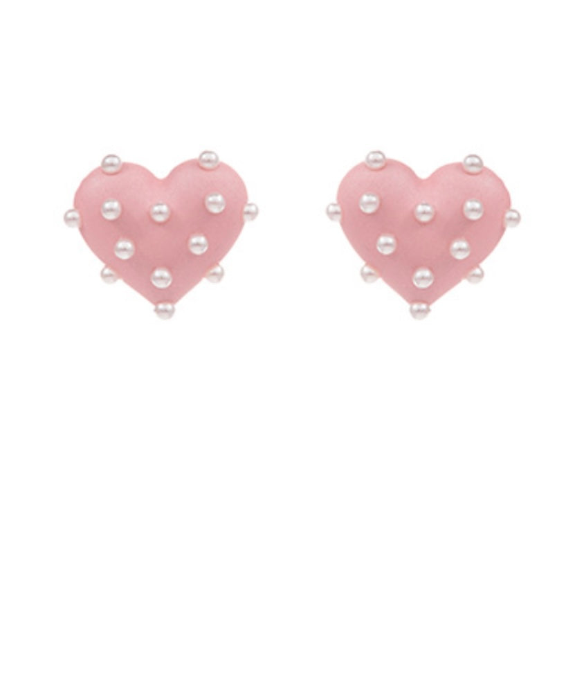 Pearl Deco Metal Heart Earrings