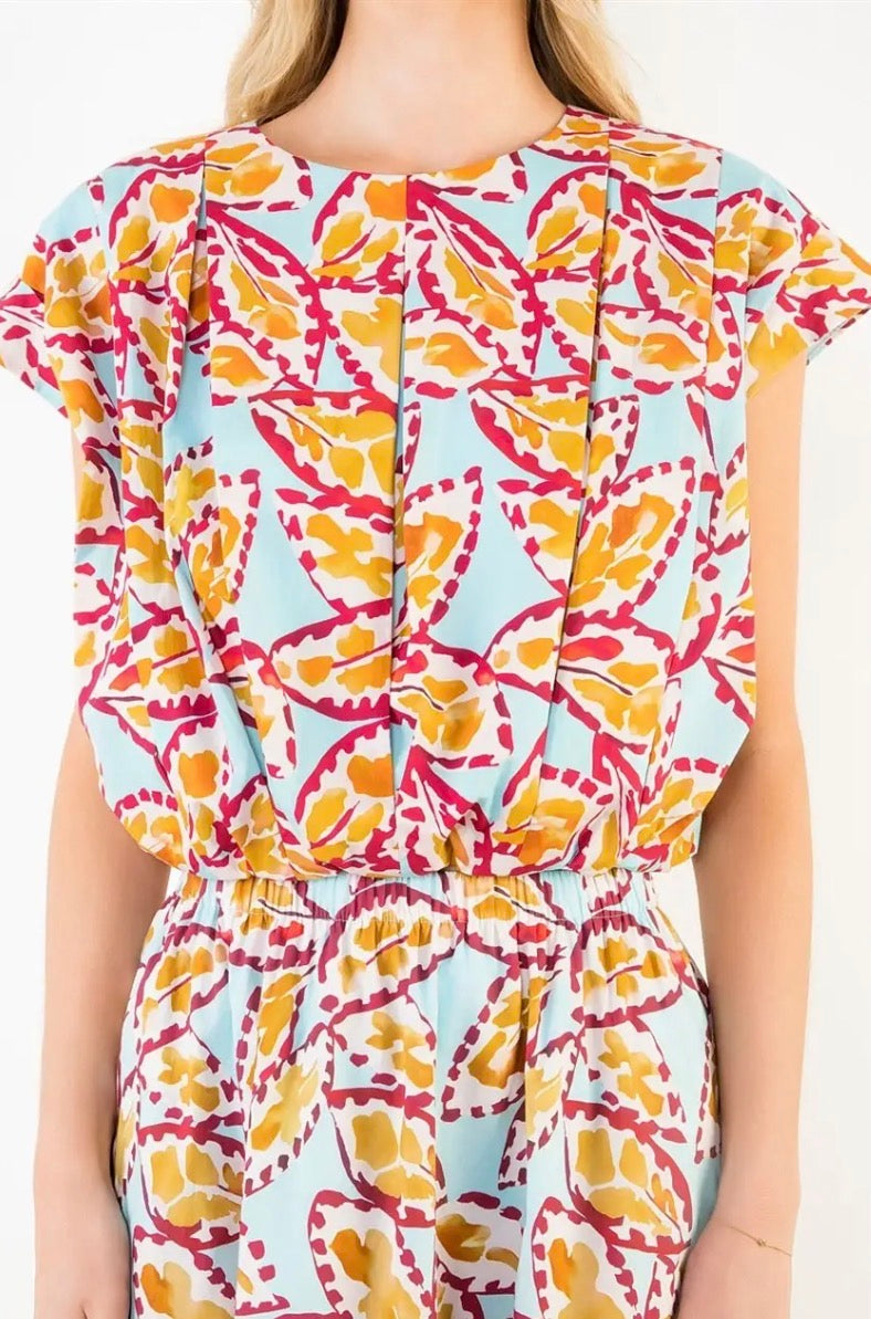 Sleeveless Pattern Top with Button Back