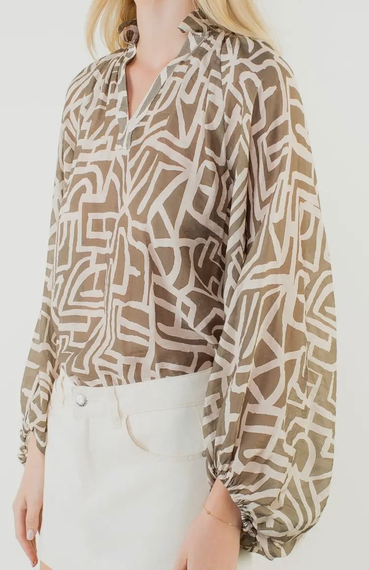 Long Sleeve Abstract Pattern Top