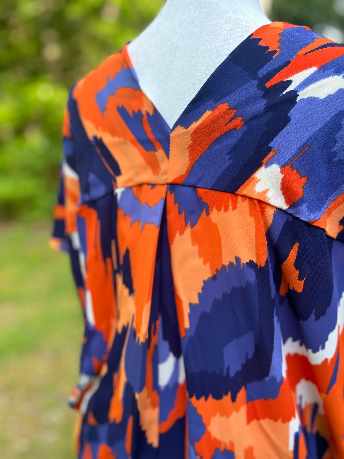 Orange + blue + white printed top