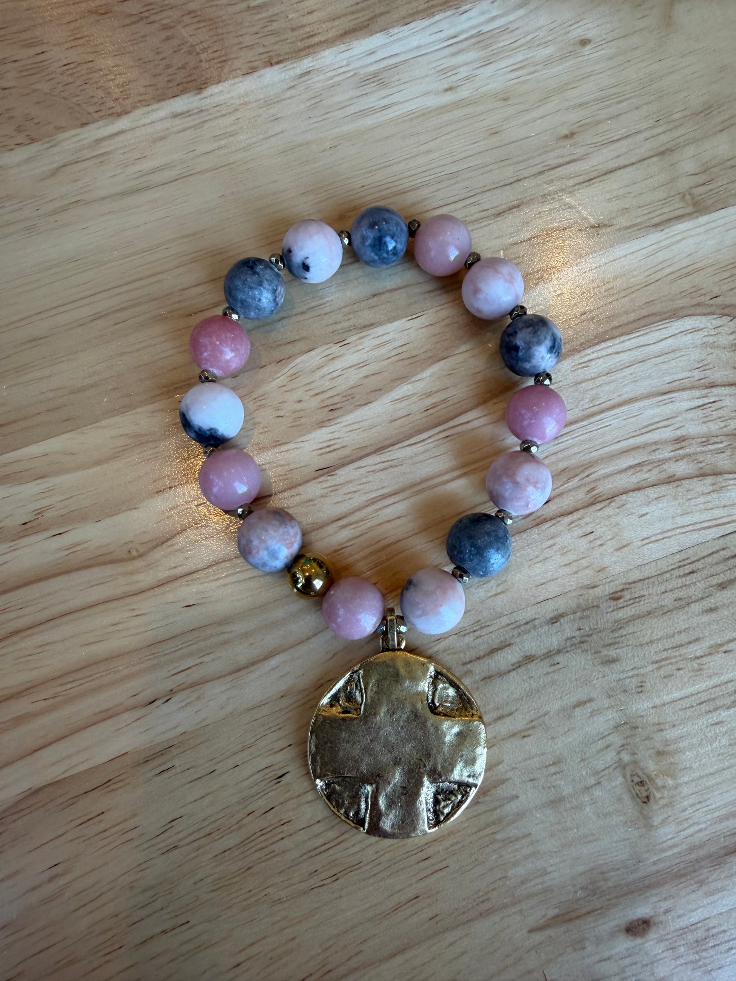 Beaded Bracelet with Cross Hammered Pendant