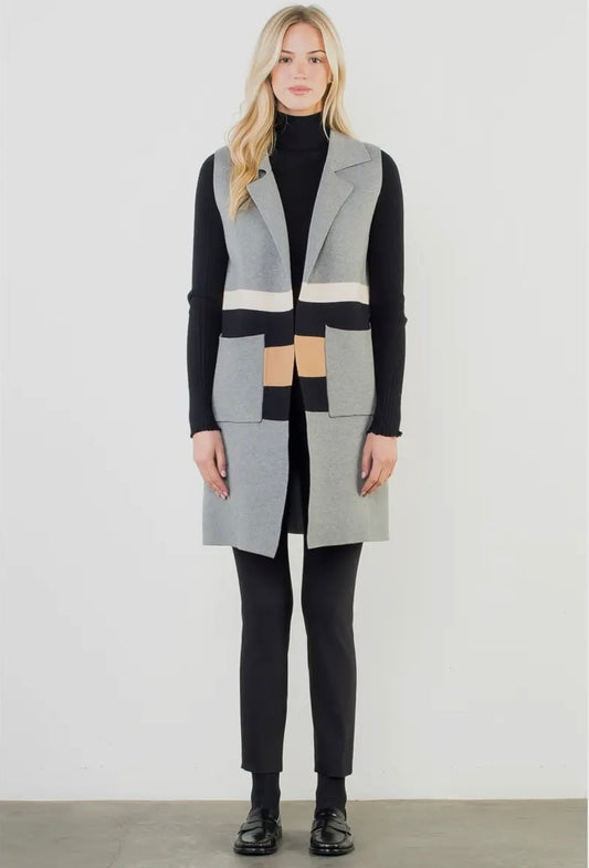 Sleeveless Colorblocked Cardigan