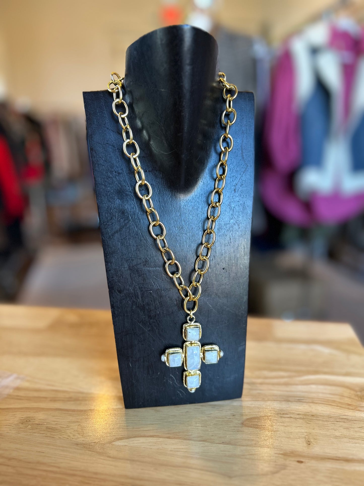 Gemstone cross pendant necklace