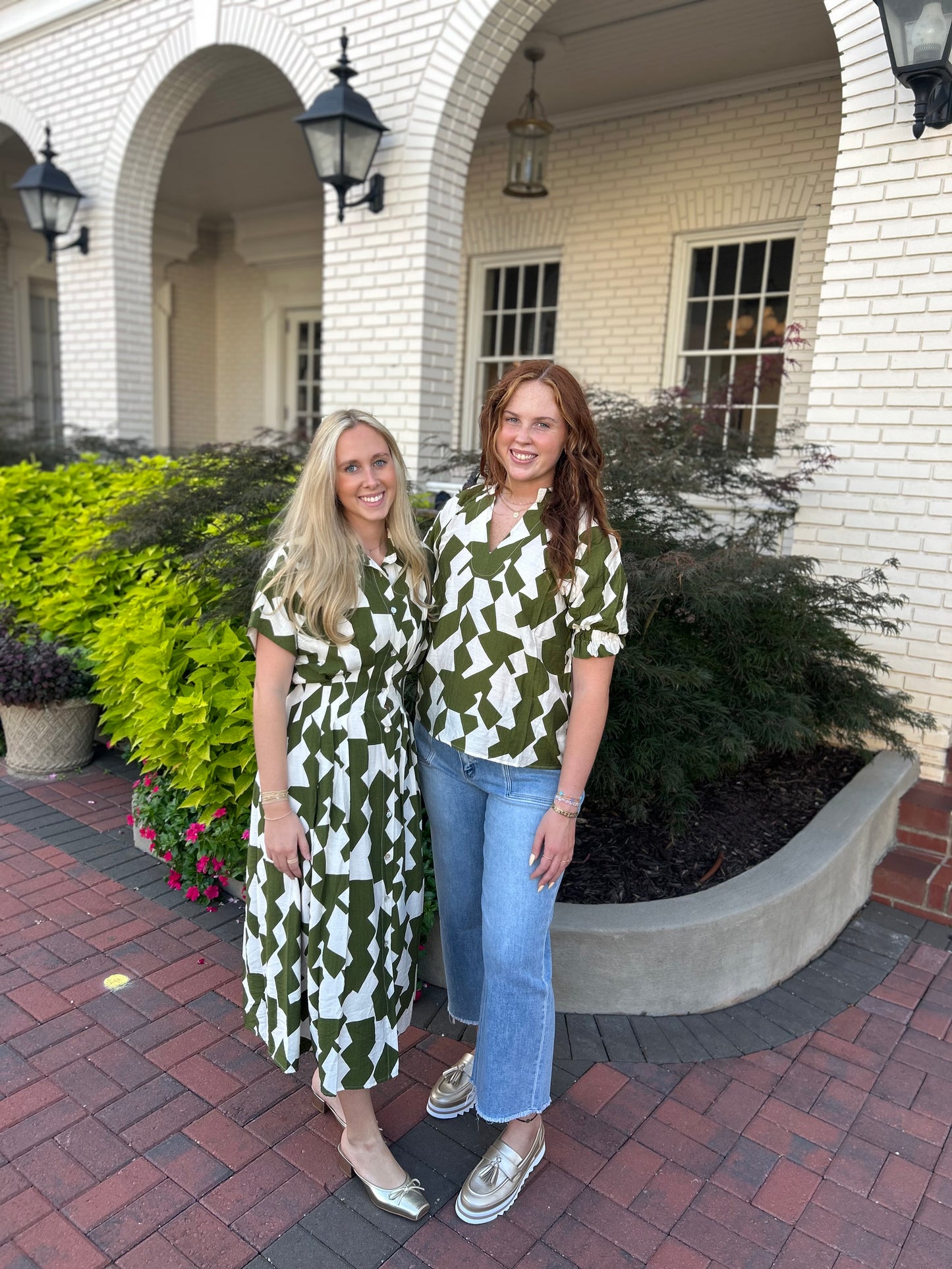 Geometric Button-down Short Sleeve Dress