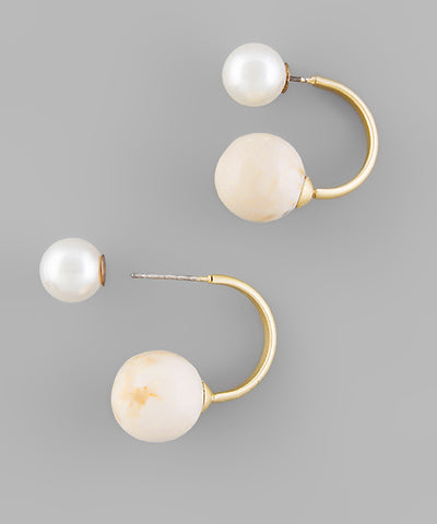 Ivory and Cream double pearl + marble earrings