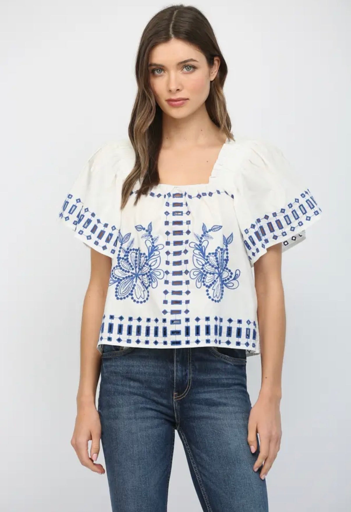 Ruffled Sleeves Wide Hem
Top