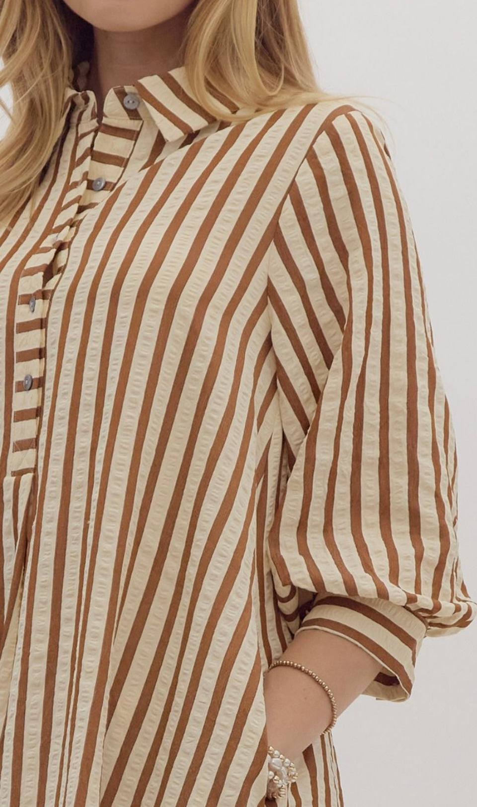 Brown Striped Seersucker Dress