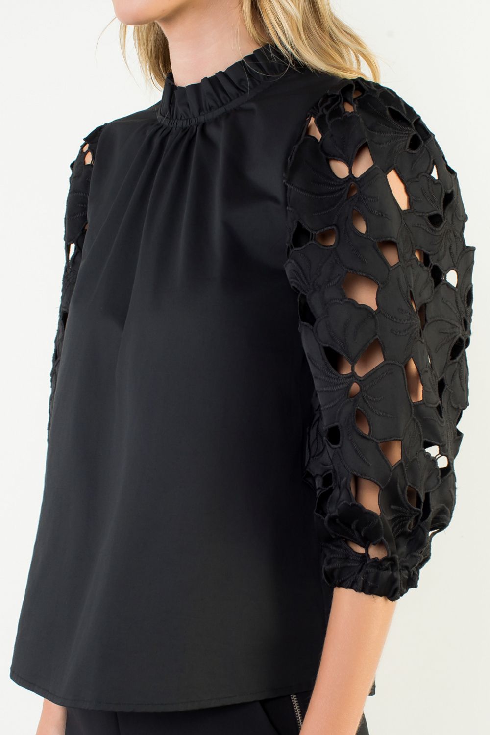 Eyelet detail long sleeve top