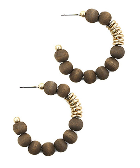 Wood Bead Hoops with Metal Disc