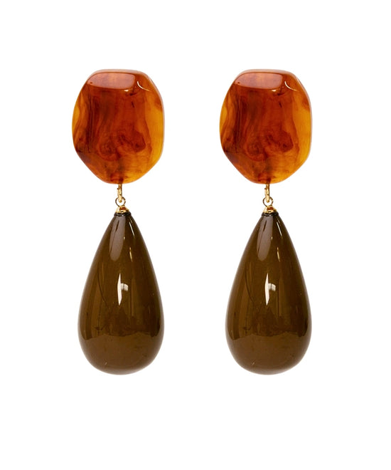 Teardrop & Geometric Oval Marble Earrings