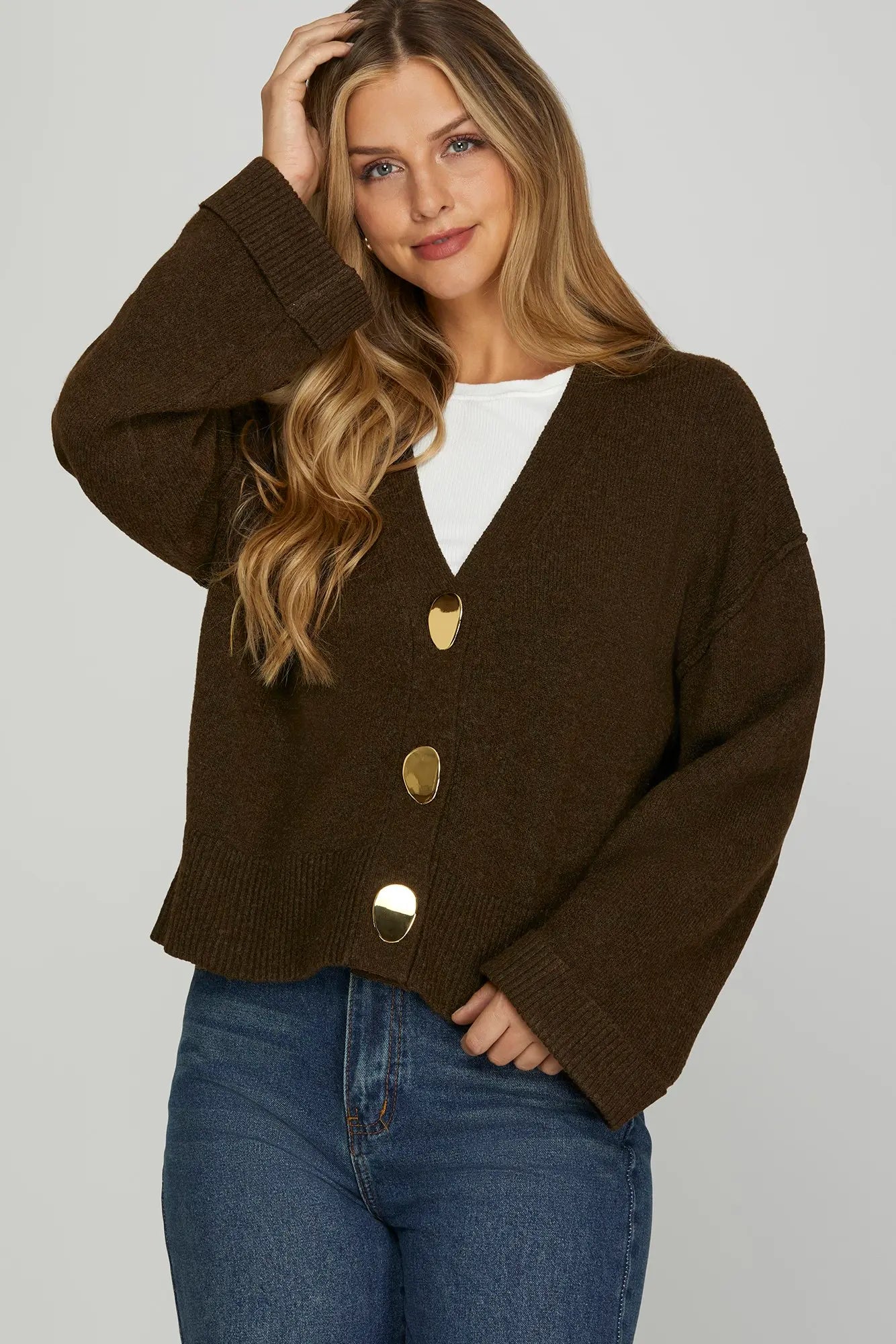 Gold Button long sleeve sweater cardigan