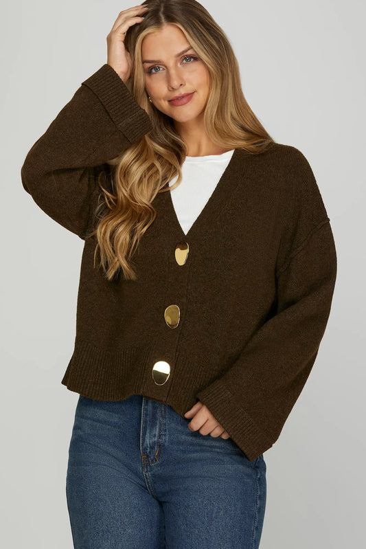 Gold Button long sleeve sweater cardigan