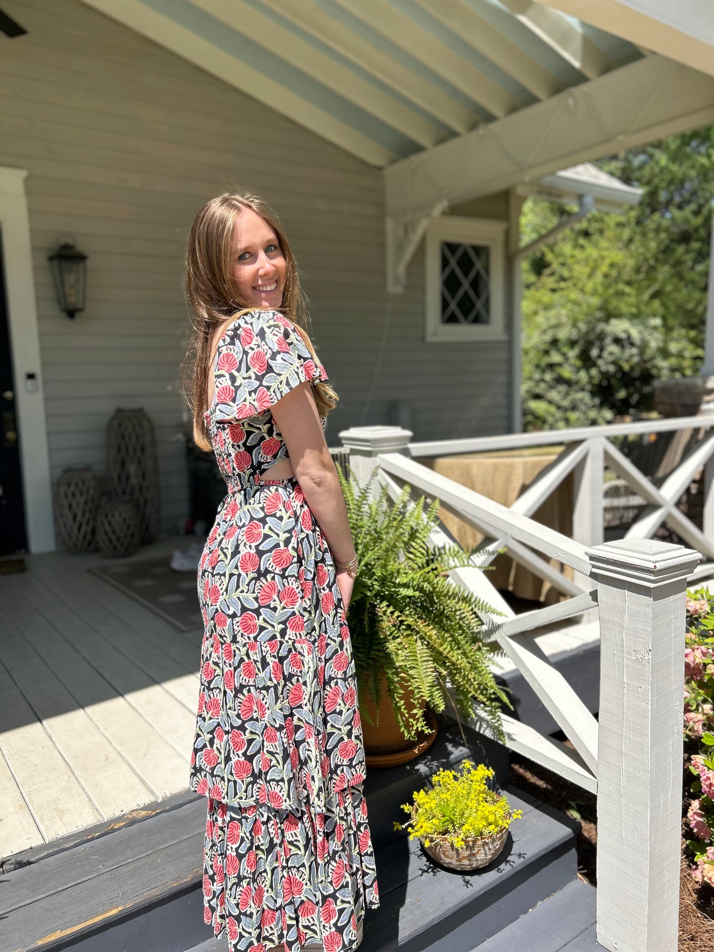 Floral Print Flutter Sleeve