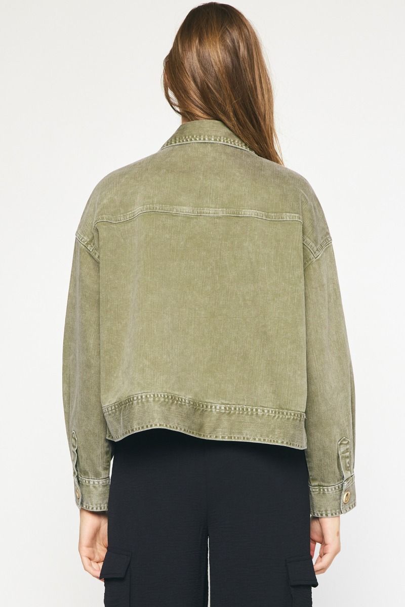 Washed denim cropped jacket