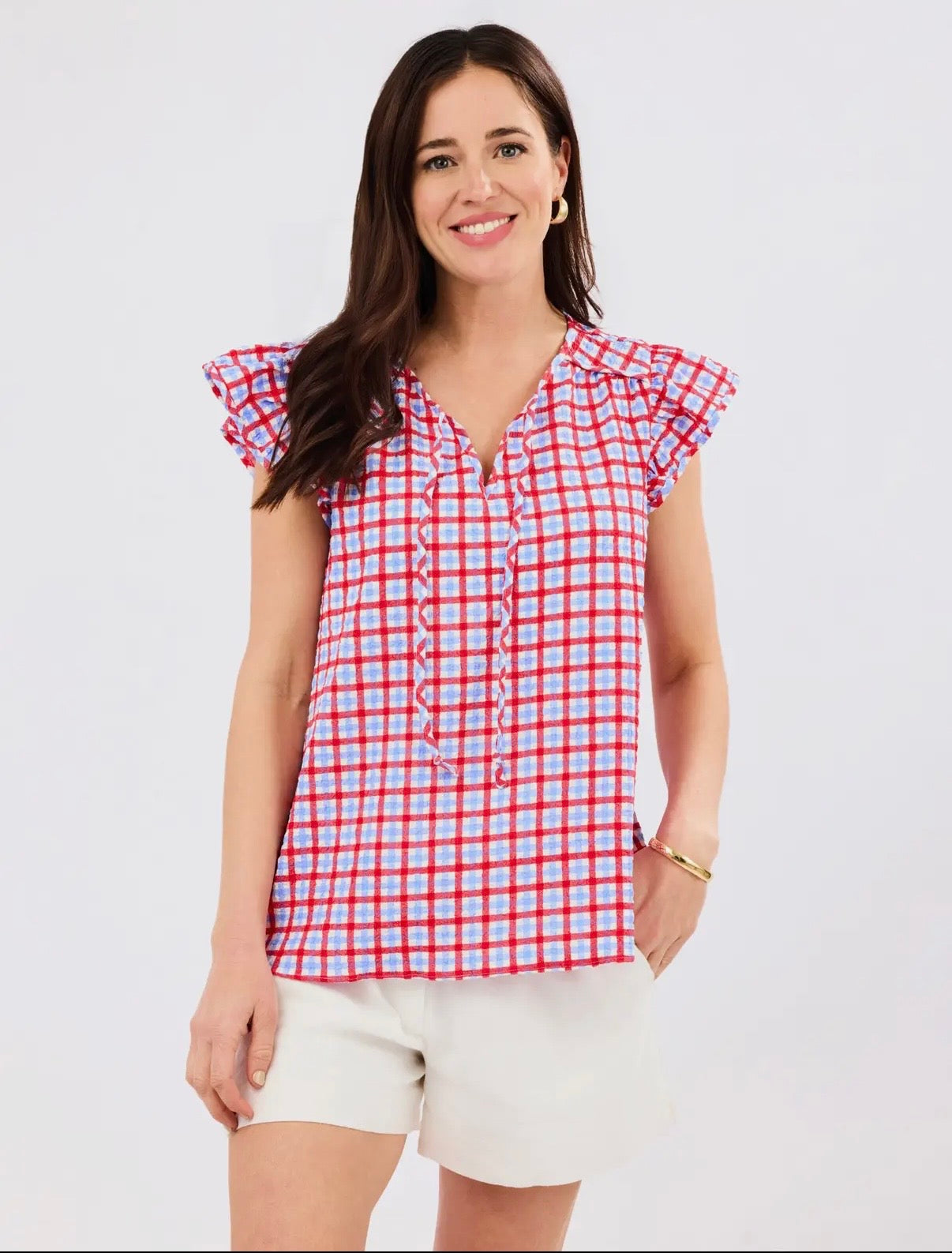 Lydia Top | Gingham Red + Blue