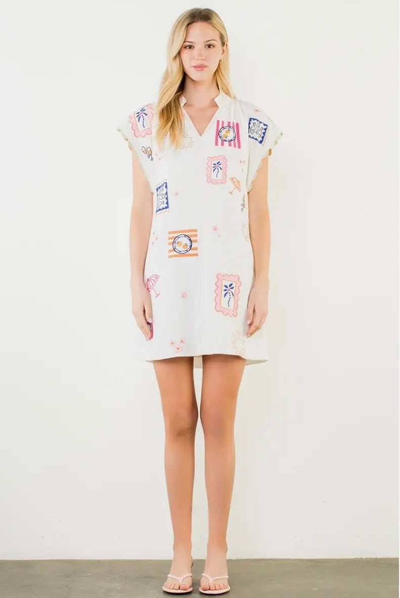 Short Sleeve Embroidery Detail Dress