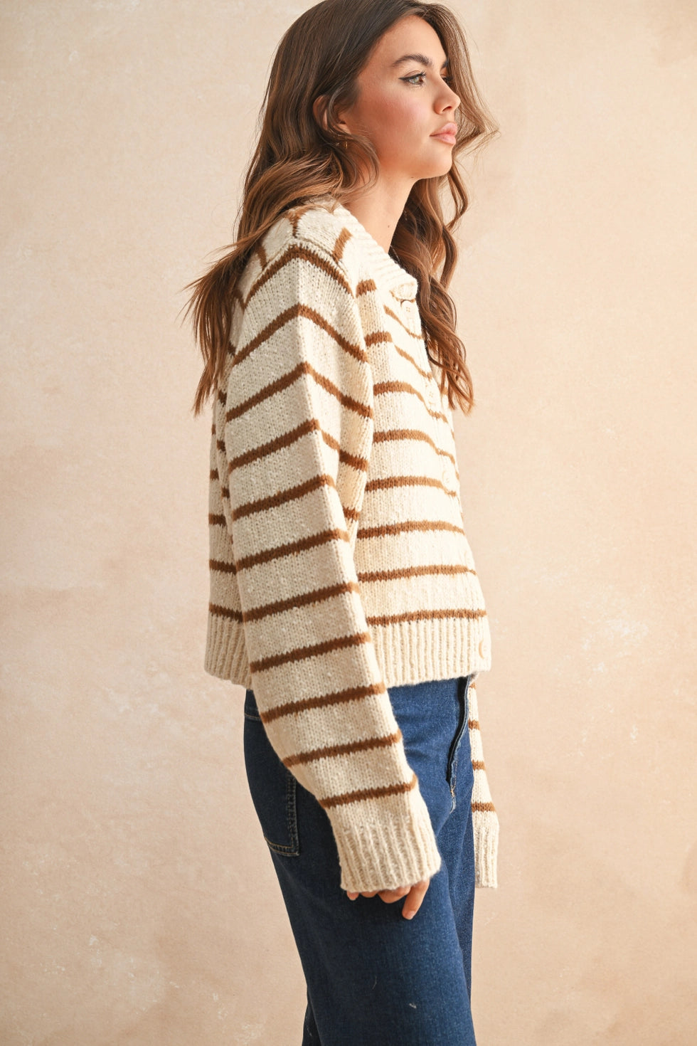 Button-down striped knitted cardigan