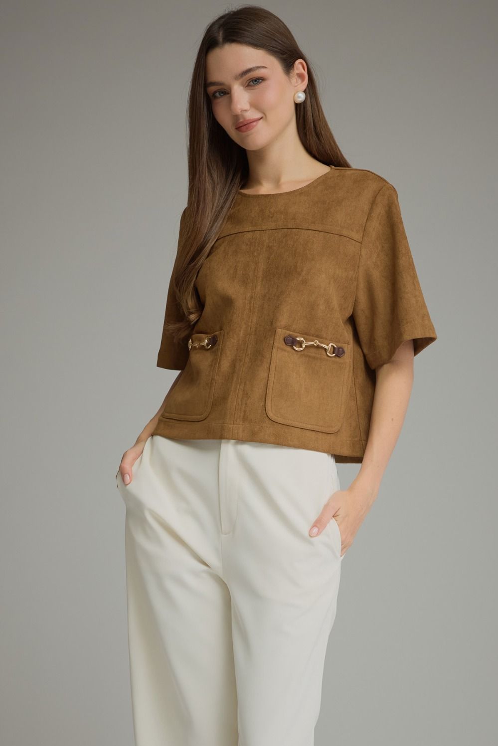 Suede top with metal detail
