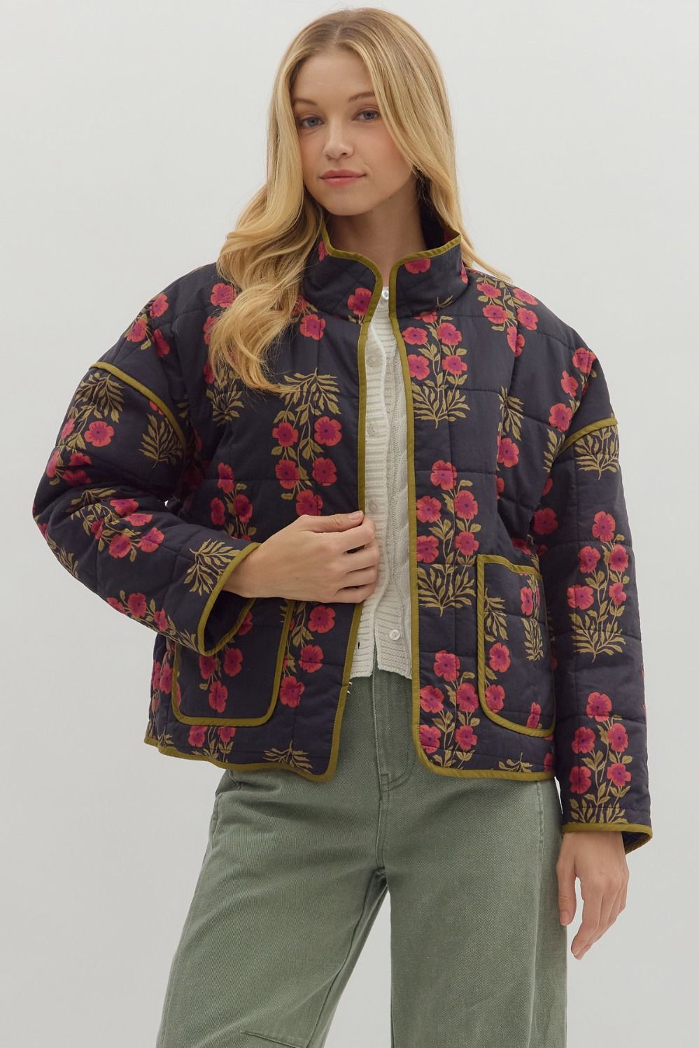 Black floral quilted jacket