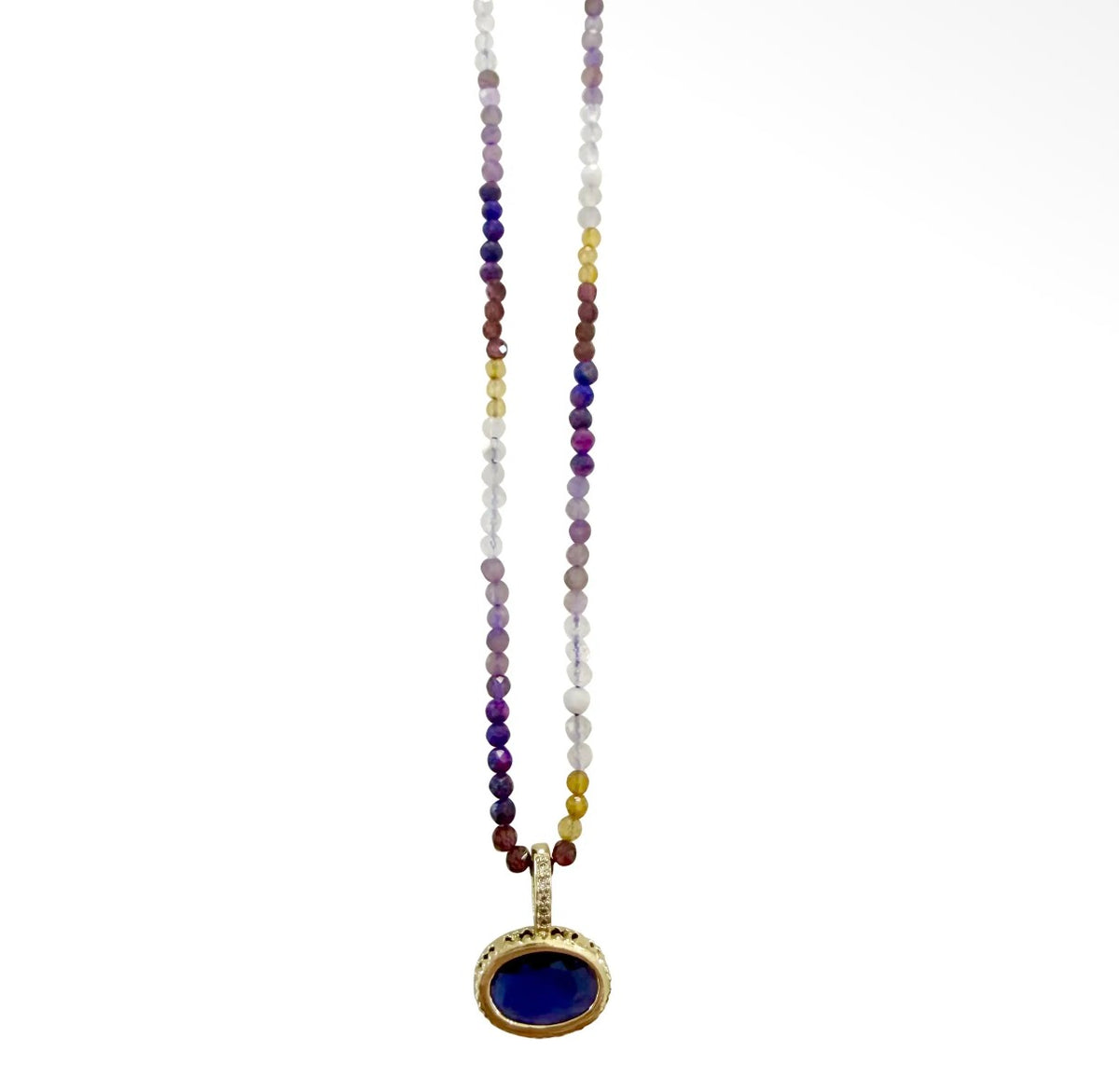 Tyson Beaded Necklace with Cz Charm - Purple