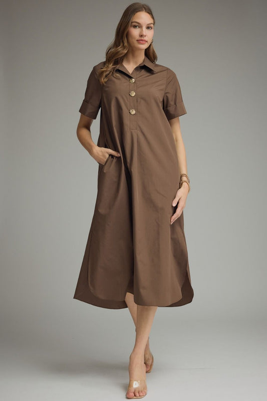 Short sleeve maxi dress with gold buttons (three colors!)