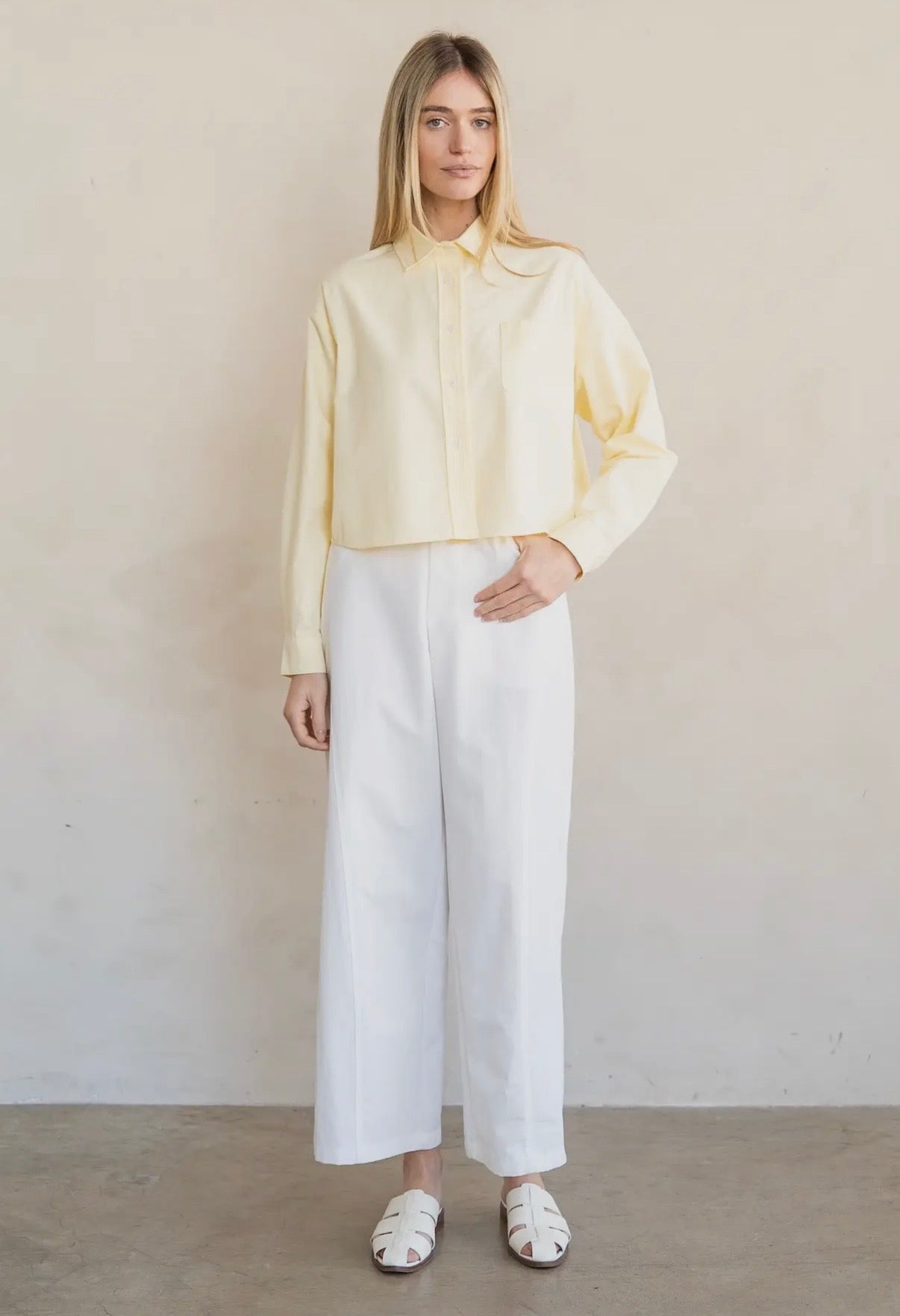 Boxed Crop Cotton Button Shirt