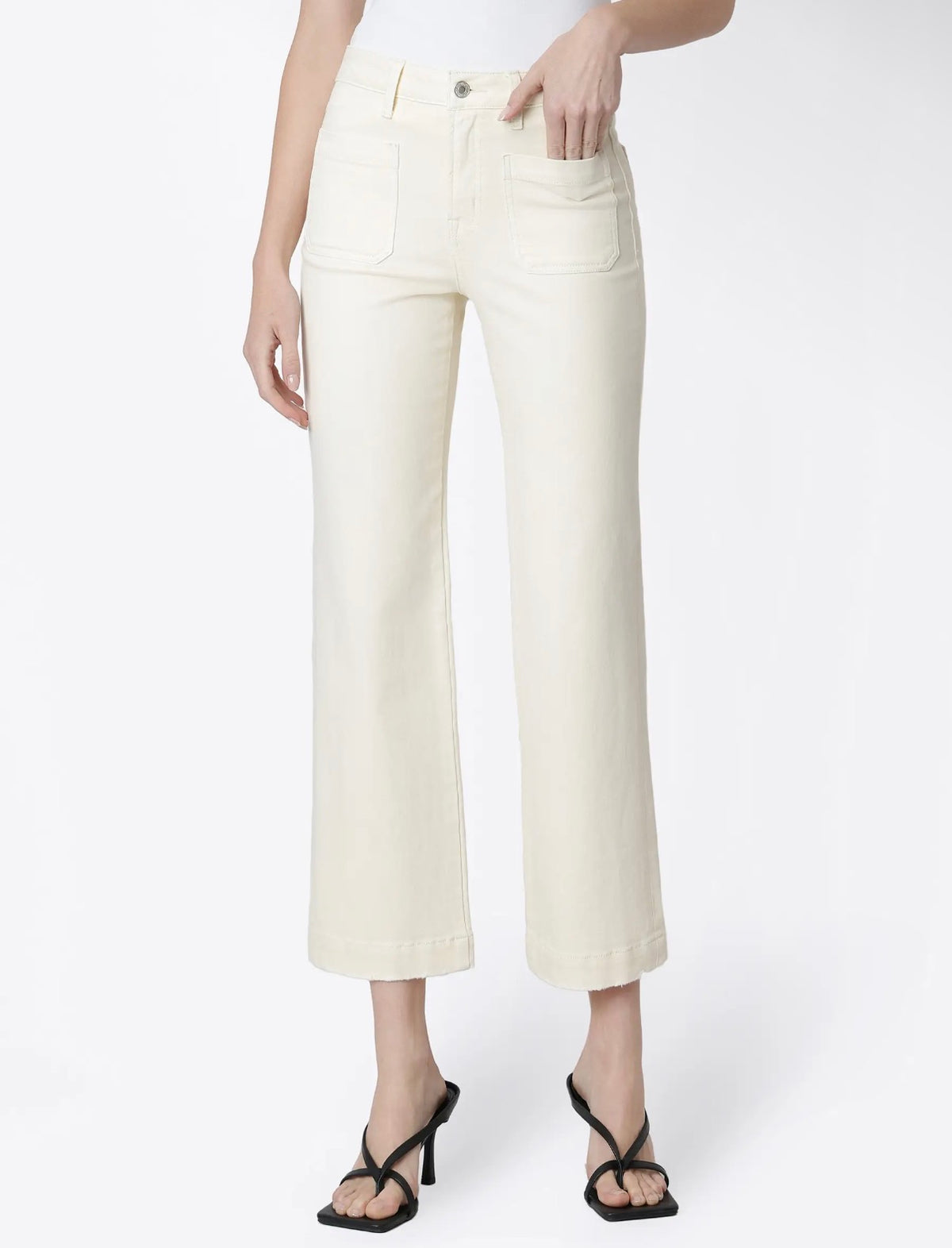 High Rise Patch Pocket Natural Slim Wide Jeans