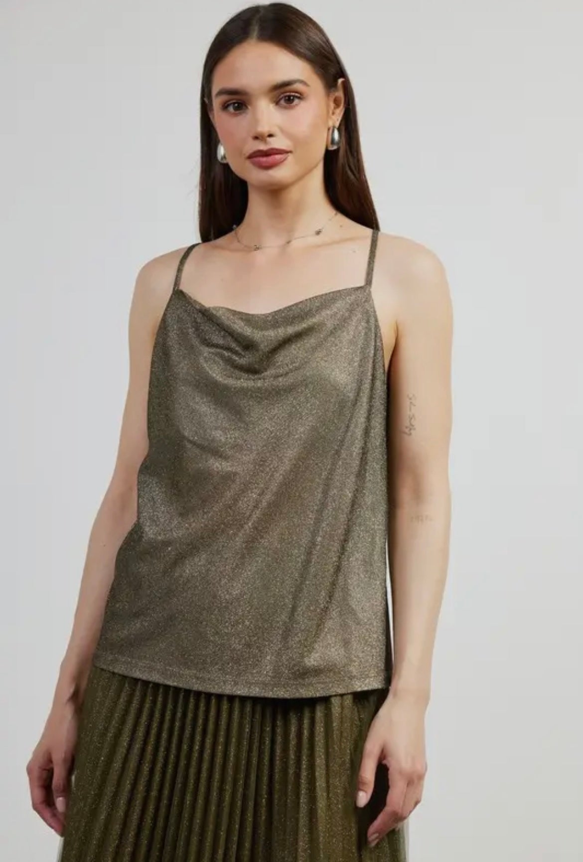 Lurex Cowl Neck Cami Top